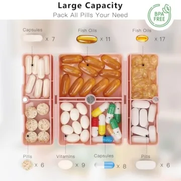 FYY 7-Compartment Portable Pill Organizer with Magnetic Closure