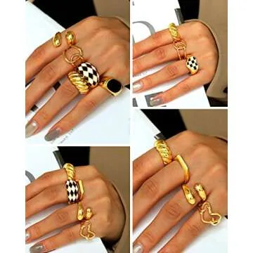 FAXHION 10PCS Gold Stackable Rings Set for Women, 18K Gold Plated Open Stacking Knuckle Ring, Adjustable Chunky Signet Band Ring for Gift