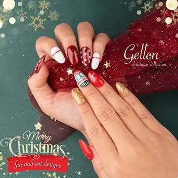 GELLEN Christmas Gel Nail Polish Kit - Reds White Glitters Gel Polish, Trendy Nail Art Golden Nail Gel Polish Home Gel Nail Starter Manicure Set