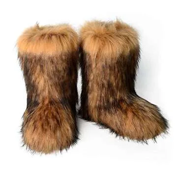 ZSGYCHCY Women's Faux Fur Boots Winter Fuzzy Fluffy Warm Furry Snow Boots Flat Shoes