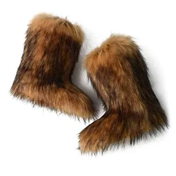 ZSGYCHCY Women's Faux Fur Boots Winter Fuzzy Fluffy Warm Furry Snow Boots Flat Shoes