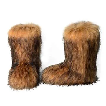 ZSGYCHCY Women's Faux Fur Boots Winter Fuzzy Fluffy Warm Furry Snow Boots Flat Shoes