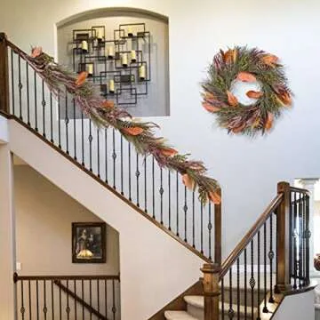 Valery Madelyn 6 Feet Fall Garland with Pine Needle, Berry Clusters, Pumpkin, Leaves, Decorative Garland for Harvest Front Door and Thanksgiving Decorations