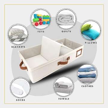HOMELUX THEORY 2pc Under Bed Storage Containers, Bedroom Under the Bed Drawer Storage Organizer with Bins and Lids, Large Underbed Clothes Storage Box Ideal for Blanket, Fabric, & Shoes (Ivory)