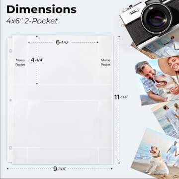 Dunwell 4x6 Photo Sleeves for 3-Ring Binder, (Horizontal, 25 Pack) for 100 Pictures, Each Sheet Holds Four 4 x 6 Pictures or Postcards, Acid-Free Poly Photo Album Refill Pages