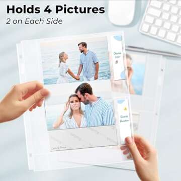 Dunwell 4x6 Photo Sleeves for 3-Ring Binder, (Horizontal, 25 Pack) for 100 Pictures, Each Sheet Holds Four 4 x 6 Pictures or Postcards, Acid-Free Poly Photo Album Refill Pages