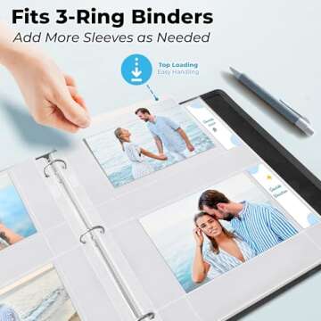 Dunwell 4x6 Photo Sleeves for 3-Ring Binder, (Horizontal, 25 Pack) for 100 Pictures, Each Sheet Holds Four 4 x 6 Pictures or Postcards, Acid-Free Poly Photo Album Refill Pages