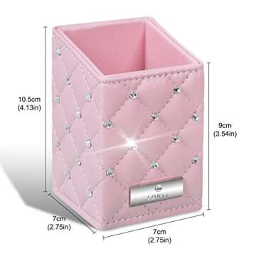 LORYP Makeup Brush Holder Crystal Brushes Cup Pink PU Make up Brush Case Bag Storage for Women