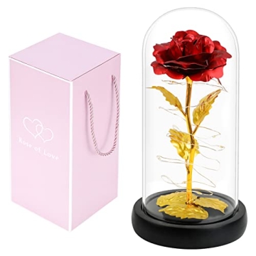 AUGOLA for Her Galaxy Rose, Forever Rose in Glass Dome Rainbow, Unique Love Flower Gifts for Her, Gi...