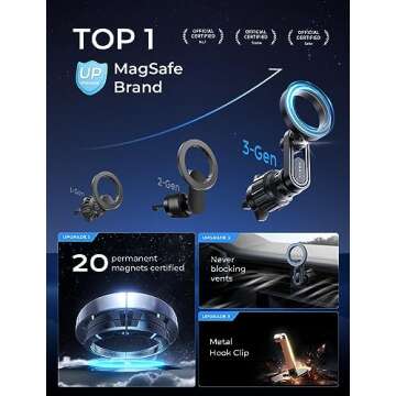 LISEN Fits MagSafe Car Mount [20 Strong Magnets] Magnetic Phone Holder for Car, HandsFree Car Access...