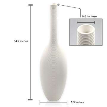 Samawi 14" White Vase White Ceramic Vase for Home Decor White Decor Flower Vase White Decorative Vases for Home Decor Modern Room Decor Bedroom Decor Kitchen Decor Ceramic Decor Tall White Vase