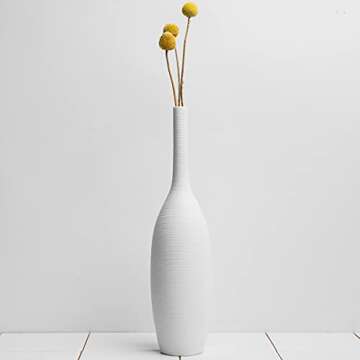 Samawi 14" White Vase White Ceramic Vase for Home Decor White Decor Flower Vase White Decorative Vases for Home Decor Modern Room Decor Bedroom Decor Kitchen Decor Ceramic Decor Tall White Vase