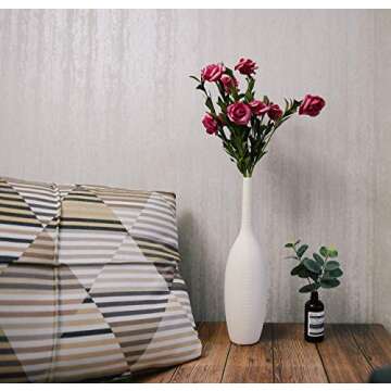 Samawi 14" White Vase White Ceramic Vase for Home Decor White Decor Flower Vase White Decorative Vases for Home Decor Modern Room Decor Bedroom Decor Kitchen Decor Ceramic Decor Tall White Vase
