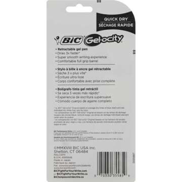 BIC Gelocity Quick Dry Black Gel Pens, Medium Point (0.7mm), 4-Count Pack, Retractable Gel Pens With...