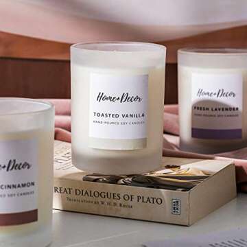 Home + Decor Premium Soy Scented Candles - Organic Non-Toxic Hand-Poured Toasted Vanilla Candle - Na...