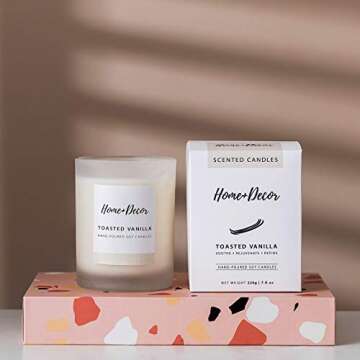 Home + Decor Premium Soy Scented Candles - Organic Non-Toxic Hand-Poured Toasted Vanilla Candle - Natural Long-Lasting Burn