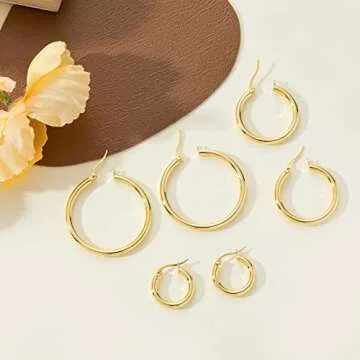 PABBEU Gold Hoop Earrings Set for Women 14k Gold Plated