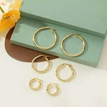 PABBEU Gold Hoop Earrings Set for Women 14k Gold Plated