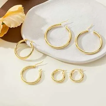 PABBEU Gold Hoop Earrings Set for Women 14k Gold Plated