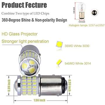 iBrightstar 9-30V Super Bright Low Power 1157 2057 2357 7528 BAY15D LED Bulbs with Projector Replace...
