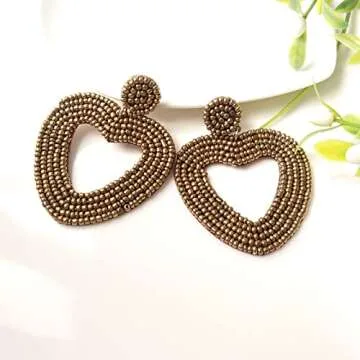 Valentine Earrings for Women Bohemian Beaded Red Heart Dangle Earrings Handmade Statement Earrings Valentines Day Jewelry Gifts