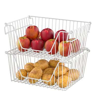 Slideep 14'' Large Stackable Storage Baskets Cabinet Organizer Sturdy Metal Wire Pantry Freezer Bin ...