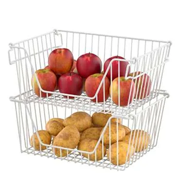 Slideep 14'' Large Stackable Storage Baskets Cabinet Organizer Sturdy Metal Wire Pantry Freezer Bin ...