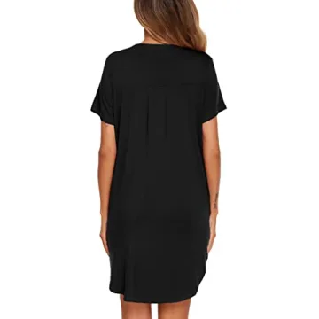 Ekouaer Nightgown V Neck Sleepwear Casual Button Sleepdress