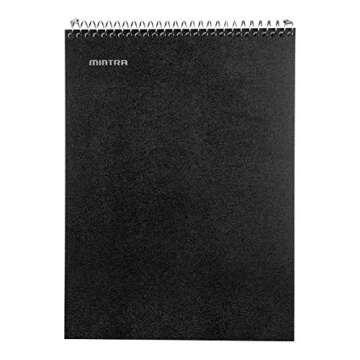 Mintra Office TOP BOUND Durable Spiral Notebooks (Black, College Ruled 3pk)