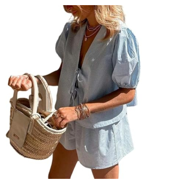 Thopavenoir Women's Y2K 2 Piece Casual Lounge Set, Light Blue