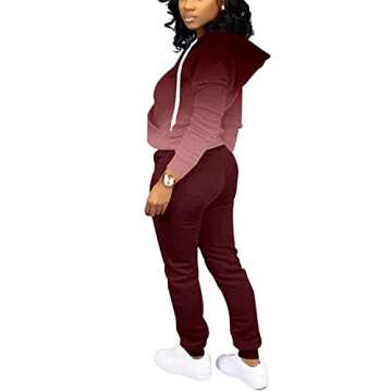 Nimsruc Two Piece Outfits For Women Casual Tracksuit Hoodie Jogging Suits Long Sleeve Sweatsuit Pants Sets Wine Red Gradient L