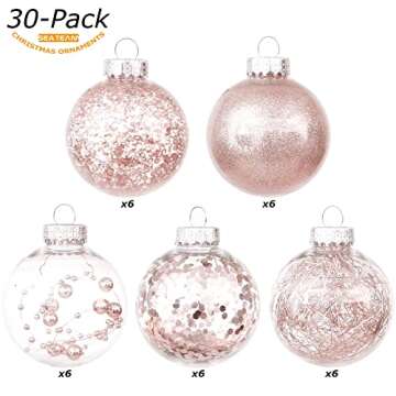 Sea Team Shatterproof Clear Plastic Christmas Ball Ornaments Decorative Xmas Balls Baubles Set with Stuffed Delicate Decorations (60mm/2.36''/30-Pack, Rose Gold)