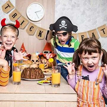 Whaline Halloween Trick or Treat Burlap Banner, Hanging Banner Home Decor Bunting Flag Fireplace Garland, Black, Orange