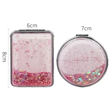 SUKPSY Compact Travel Makeup Mirror Mini Portable Double-Sided Magnifying Handheld Mirror Dream Quicksand Glitter Mirror Folding Mirror for Purses and Travel (Pink + Circular)