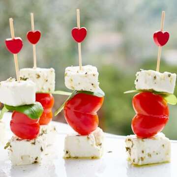 Minisland Red Love Heart Cocktail Picks, 4.7 Inch Long Bamboo Fancy Toothpicks for Appetizers, Decorative Bridal Wedding Valentines Party Food Drinks Garnish Fruit Skewer Sticks 100 Counts -MSL131