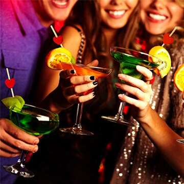 Minisland Red Love Heart Cocktail Picks, 4.7 Inch Long Bamboo Fancy Toothpicks for Appetizers, Decorative Bridal Wedding Valentines Party Food Drinks Garnish Fruit Skewer Sticks 100 Counts -MSL131