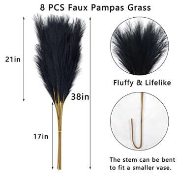 VIERENA Faux Pampas Grass - 8 PCS Black Decor for Home