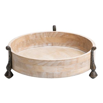NIKKY HOME Round Wood Decorative Tray, 10 Inch Farmhouse Distressed Candle Tray, Centerpiece Decor f...