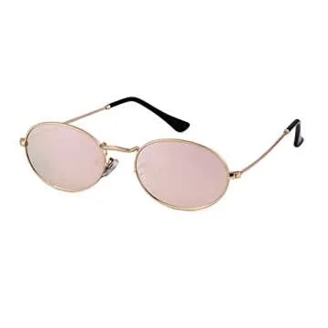 GIFIORE Oval Sunglasses Vintage Retro 90s Sunglasses Trendy Designer Glasses for Women Men (Pink Mirrored Lens)