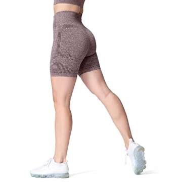 Aoxjox Seamless Workout Biker Shorts for Women High Waisted Exercise Athletic Gym Booty Running Yoga Short 5" (Vital Coffee Marl, Small)