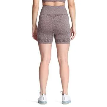 Aoxjox Seamless Workout Biker Shorts for Women High Waisted Exercise Athletic Gym Booty Running Yoga Short 5" (Vital Coffee Marl, Small)