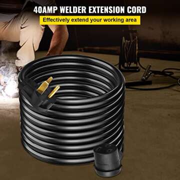 VEVOR Welder Extension Cord 40Amp 50ft 250V, Welding Power Cord with NEMA 6-50 Plug 8 Gauge 3 Prong ...