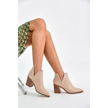 FISACE Women's Stylish Pointed Toe Mid Heel Ankle Boots