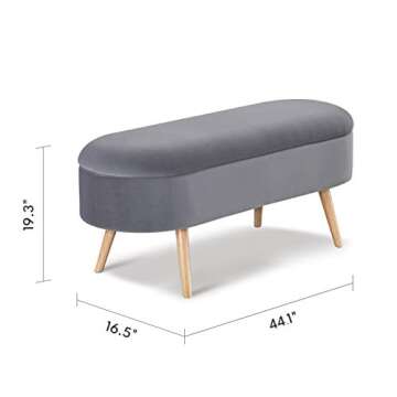harmati Velvet Storage Bench for Bedroom - Grey End of Bed Bench Ottoman with Storage, Upholstered Bench with Solid Wood Legs for Living Room, Entryway
