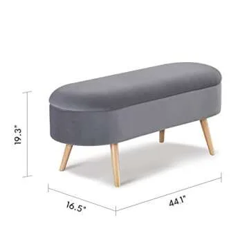 harmati Velvet Storage Bench for Bedroom - Grey End of Bed Bench Ottoman with Storage, Upholstered Bench with Solid Wood Legs for Living Room, Entryway