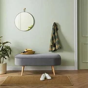 harmati Velvet Storage Bench for Bedroom - Grey End of Bed Bench Ottoman with Storage, Upholstered Bench with Solid Wood Legs for Living Room, Entryway