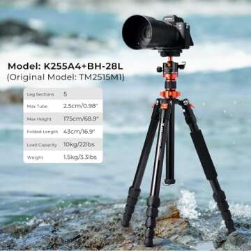 K&F Concept 68 inch /175cm Camera Tripods,Compact Travel Tripod with Monopod,10kg/22lbs Load Capacit...
