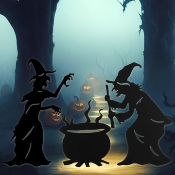 Halloween Witch Yard Decorations Witch Silhouette Yard Stakes with Cauldron,Set of 3 Metal Halloween...