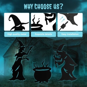 Halloween Witch Yard Decorations Metal Stakes Set of 3