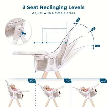 Baby High Chair, 6-in-1 Convertible Wooden Recline Chair with Adjustable Hardwood Leg for Babies and Toddlers, Double Dishwasher Safe Tray & Premium Leatherette